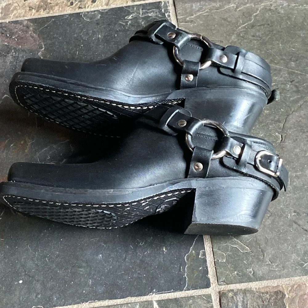 Frye Black Leather Mules with Silver Accents - Picture 2 of 8